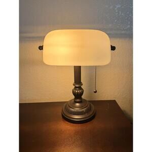 Bankers Lamp Pull Chain Hampton Bay Oil Rubbed Bronze Cream Alabaster Shade
